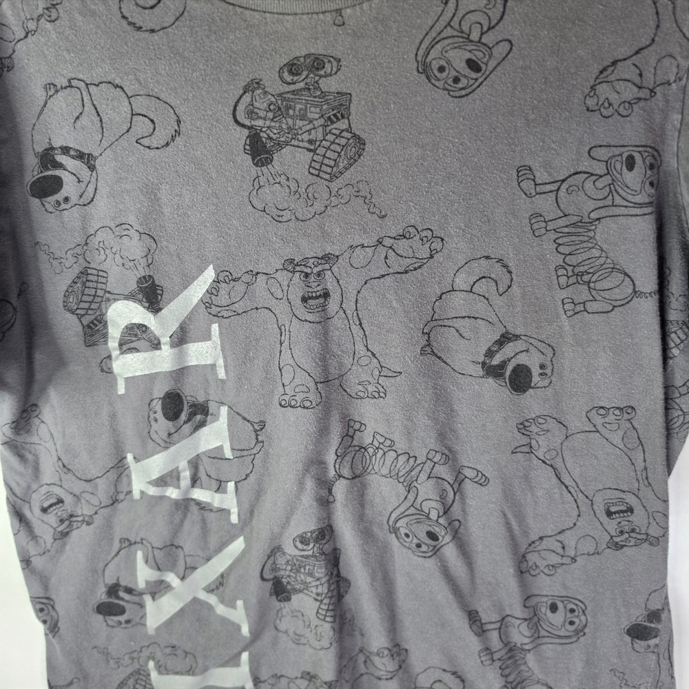 Disney Parks Pixar Allover Print Shirt Adult Small Gray Sulley Wall-E Blue Tag - Picture 3 of 5